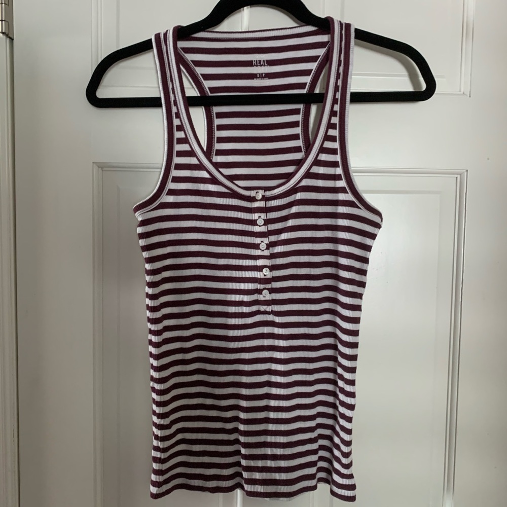 American Eagle Outfitters Maroon and White Striped Tank Top